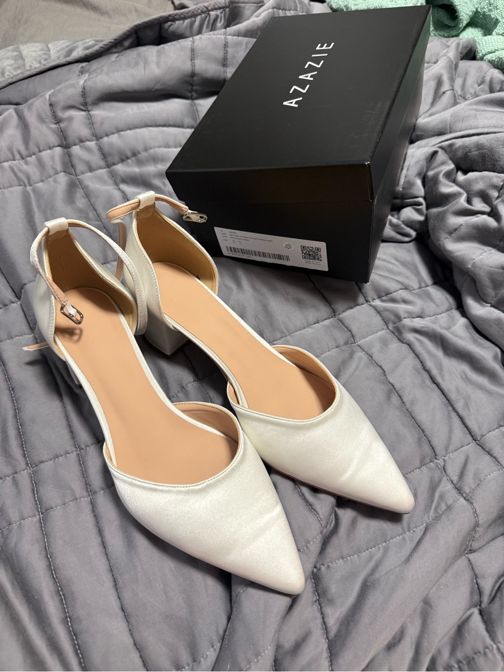 Azazie White pointed toe block heels